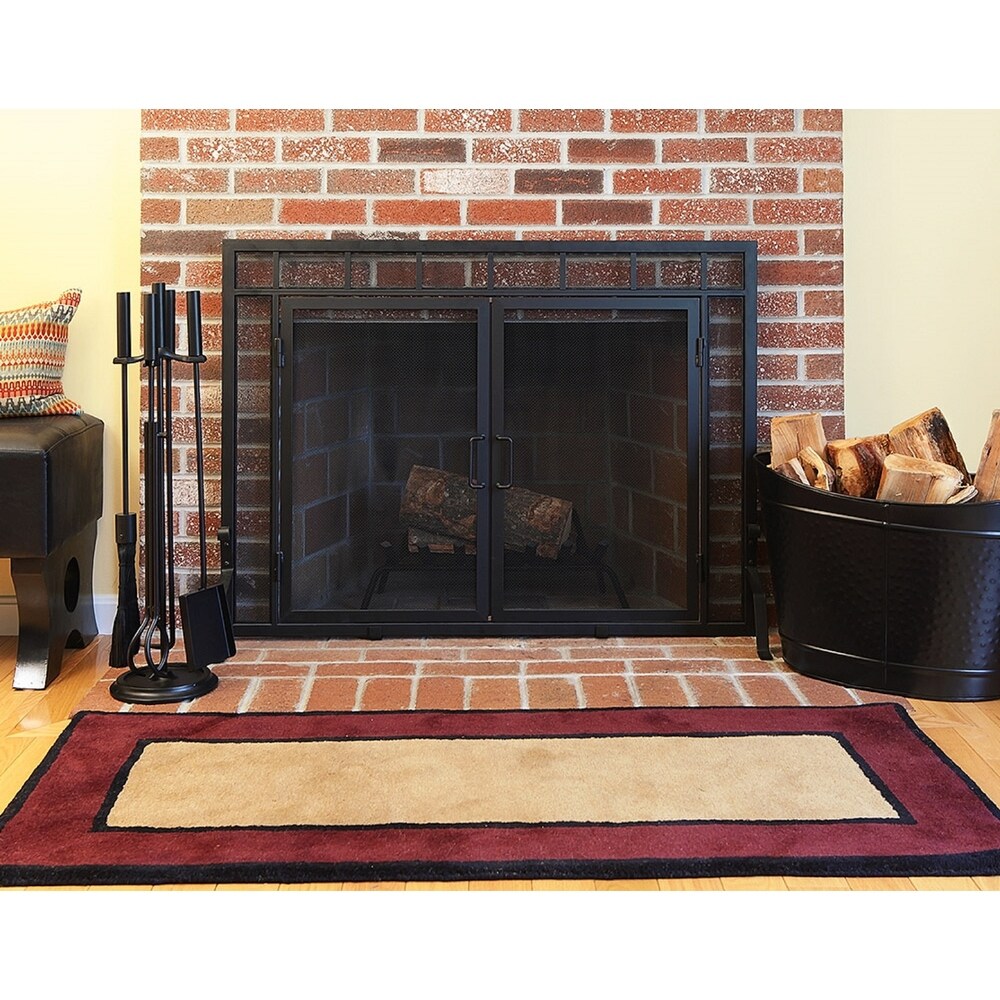 Minuteman International Sidelight Classic Fireplace Screen w/Doors  44 Inch Long  Matte Black