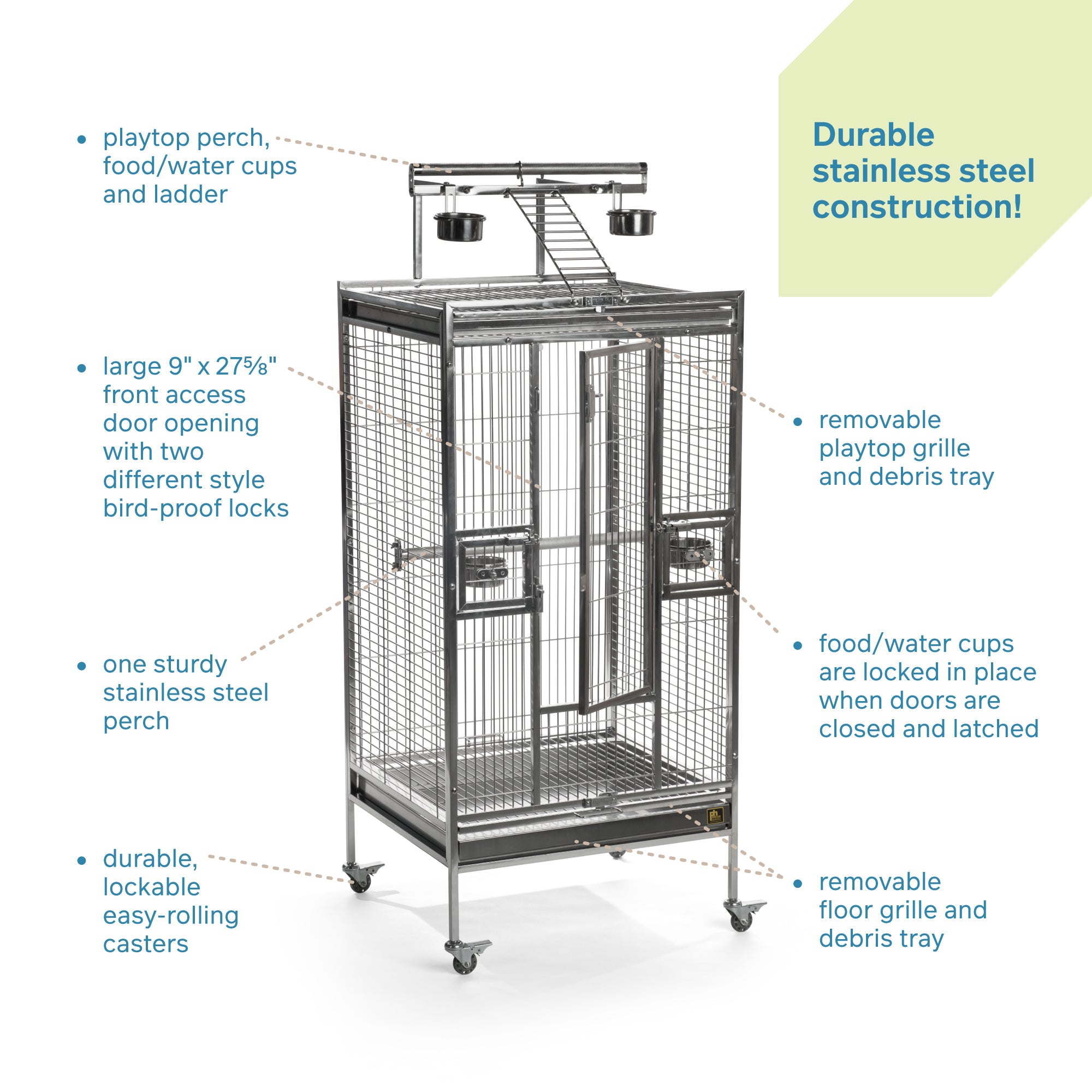 Prevue Pet Products Medium Stainless Steel Playtop Bird Cage 3453