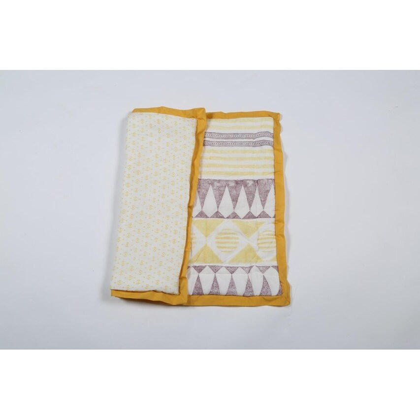 Timbergirl cotton hand printed mustard quilt with 2 shams