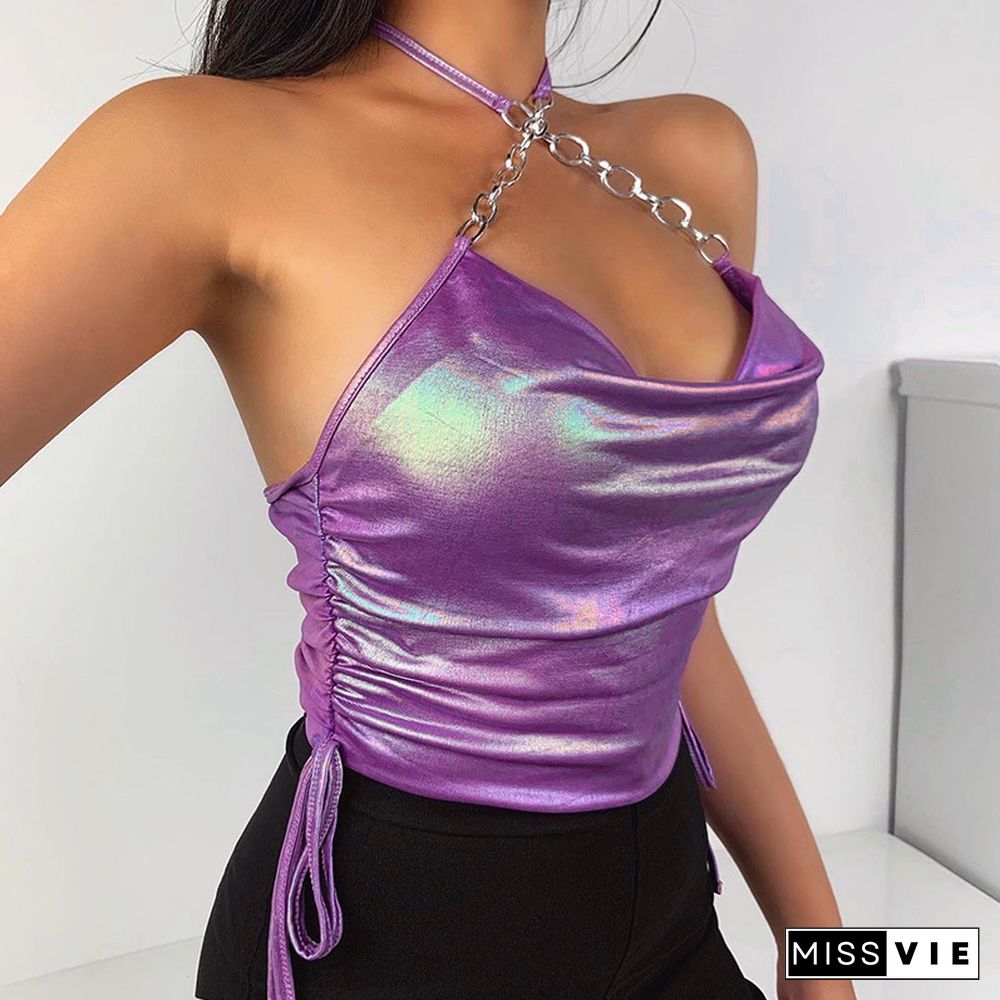 New Womens Sexy Club Pu Leather Purple Tube Tops Camisole Solid Sleeveless Crop Tank Tops