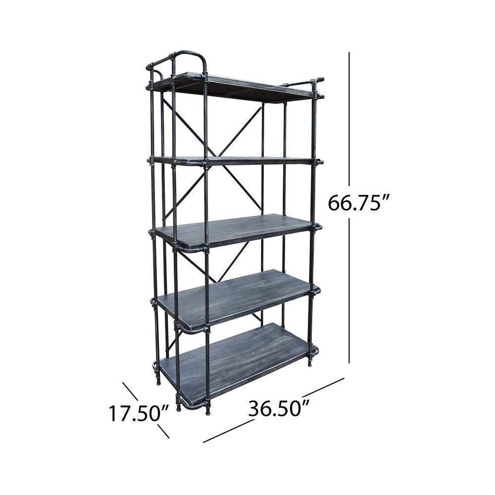 Yorktown Industrial 5 Shelf Firwood Bookcase by Christopher Knight Home