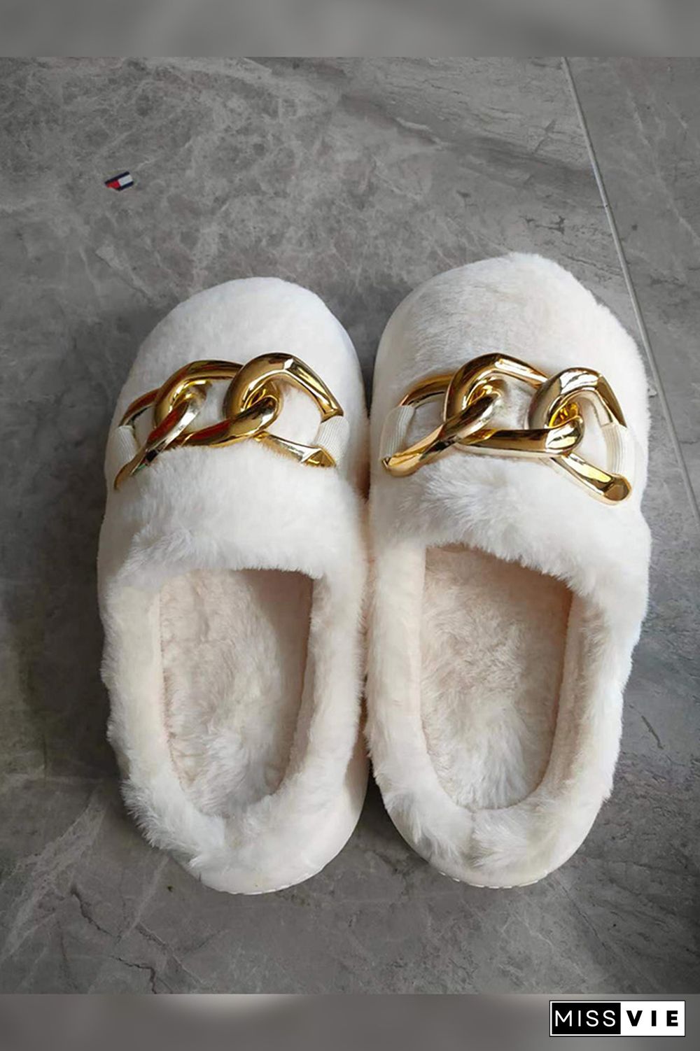 Metal Chain Fluffy Slipper