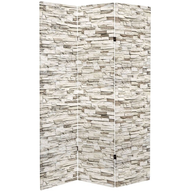 Double Sided Stone Wall Canvas Room Divider Gray Oriental Furniture