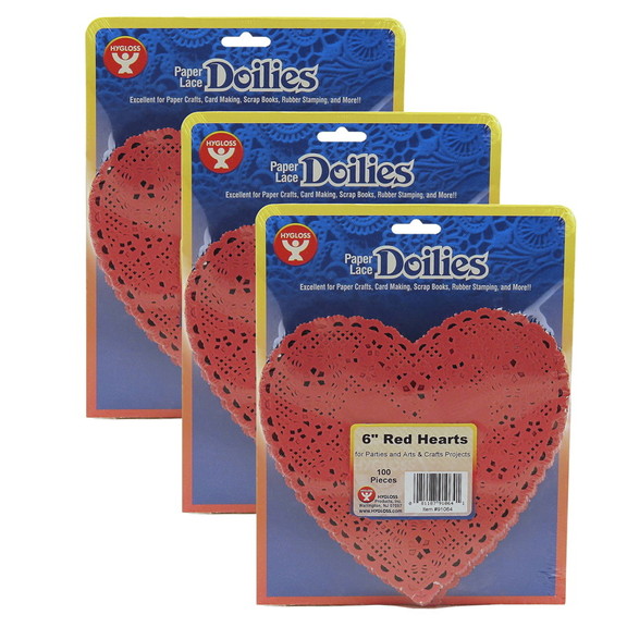 Hygloss HYG91064 3 Doilies 6 Red Hearts  100 Per P...