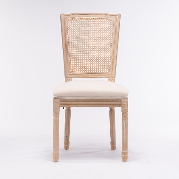 2pcs French Style Dining Chair with Square Rattan Backrest