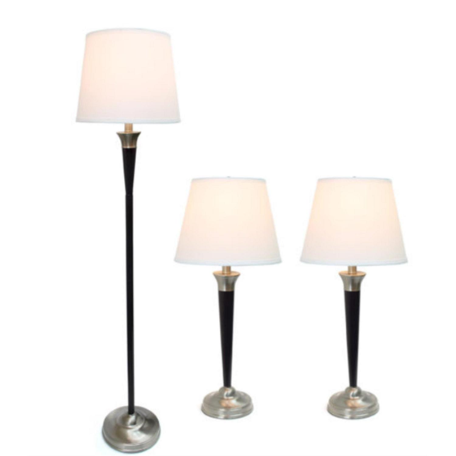 Elegant Designs Metal 3 Lamp Pack in Brushed Nickel with Cream Shades