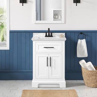 Home Decorators Collection Doveton 24 in. W x 19 in. D x 34.50 in. H Bath Vanity in White with White Engineered Stone Top Doveton 24W