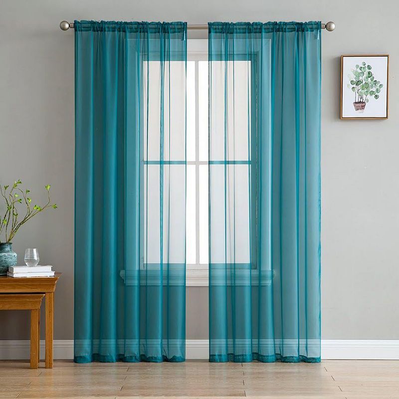 THD Essentials Sheer Voile Window Treatment Rod Pocket Curtain Panels - Set of 2