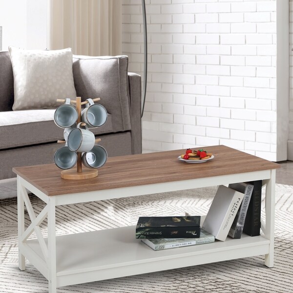 Sophia and William Coffee Table Rustic Cocktail Table with Storage Shelf