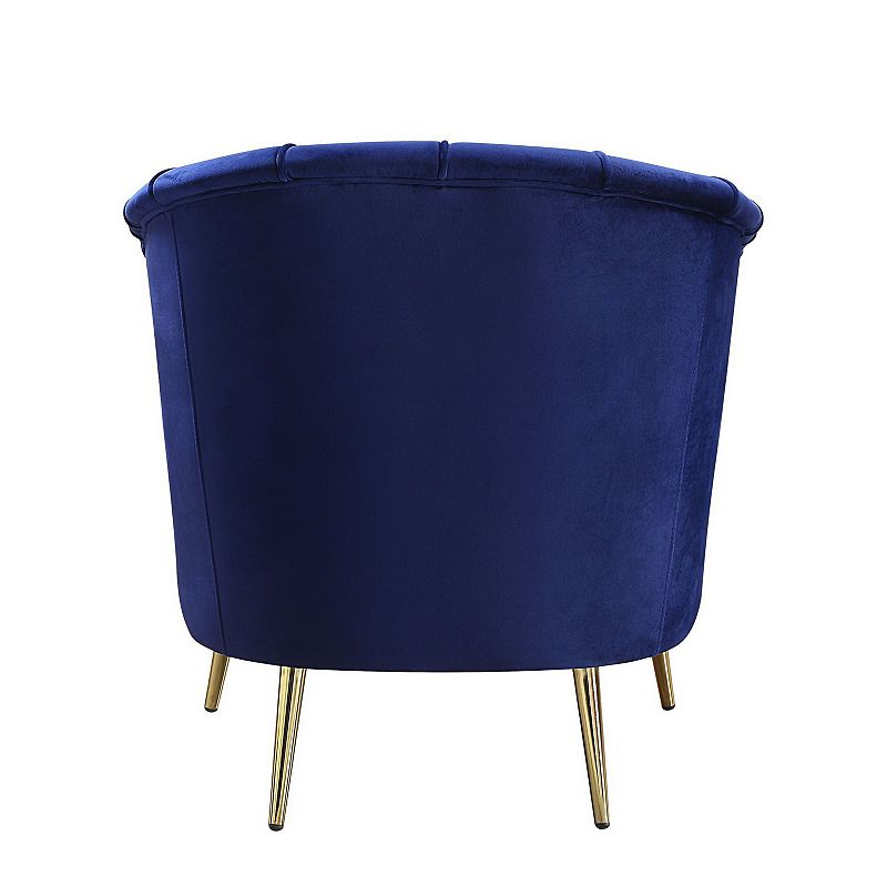 Chair with Vertical Channel Tufting and Sloped Arms， Navy Blue