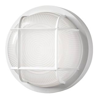 Hampton Bay 8.5 in. Round White LED Outdoor Wall Ceiling Bulkhead Light 3 Color Temperature Option Weather Rust Resistant 800 Lumen 504081010