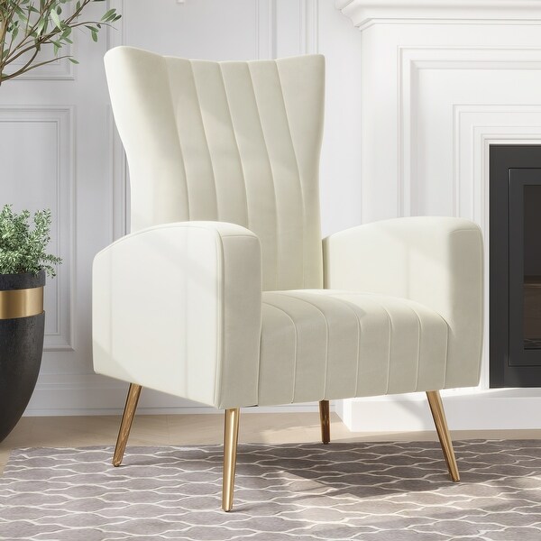 BELLEZE Kinsley Velvet Wingback Arm Chair w/ Metal Legs， 6 Colors - 26.97