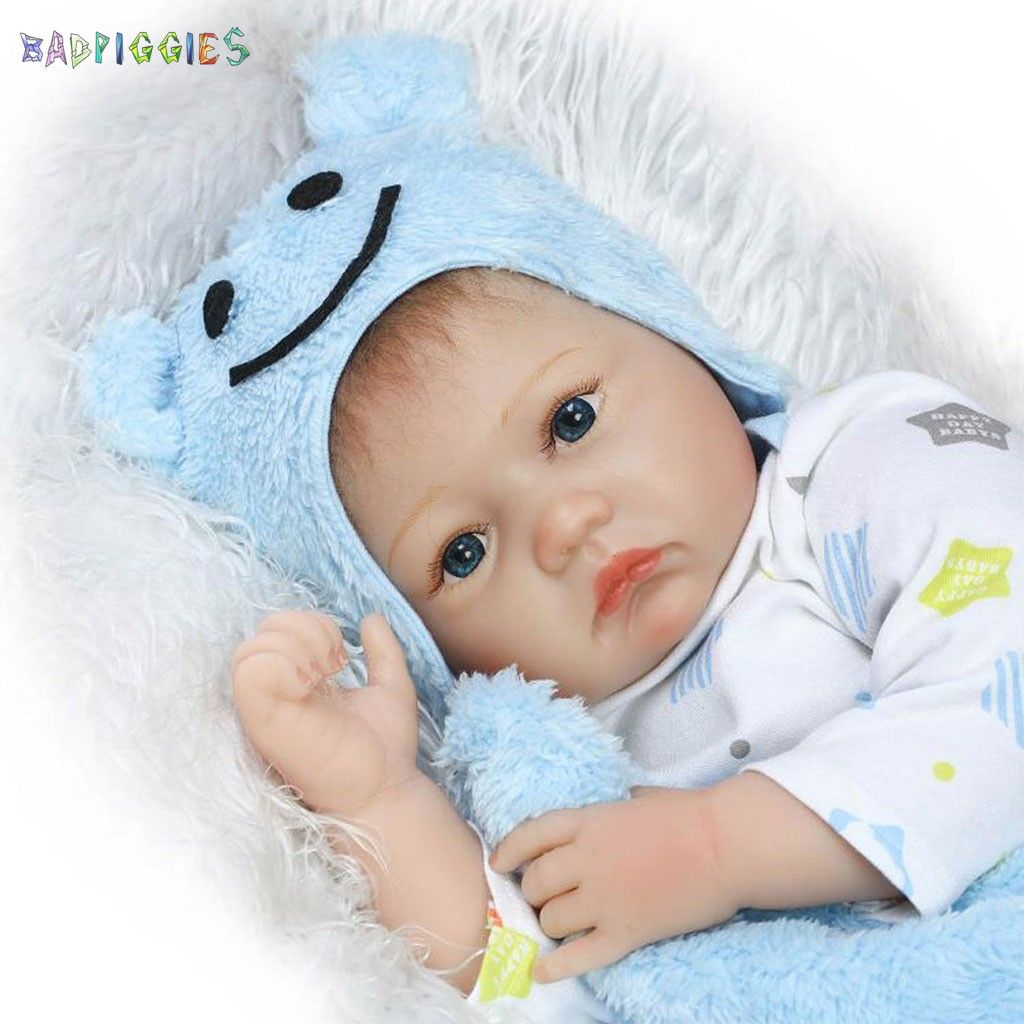 BadPiggies 22 Inch Reborn Baby Doll Handmade Soft Vinyl Silicone Lifelike Alive Baby Toys For Kids Xmas New Year Gift (Blue, Boy)