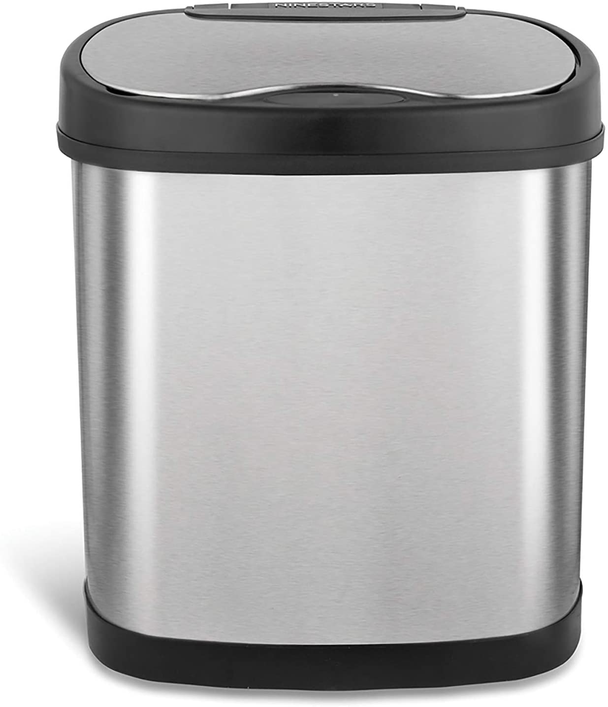 Ninestars DZT-12-13 3.2 gal Touchless Motion Sensor Oval Trash Canandamp; Silver andamp; Black