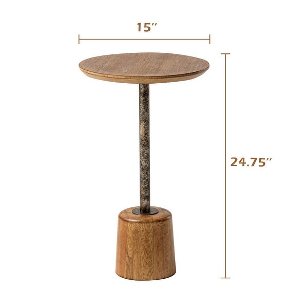 COZAYH Farmhouse Pedestal End table， Rustic Wood Drink Table with Base， Round Martini Table for Small Space Living Room