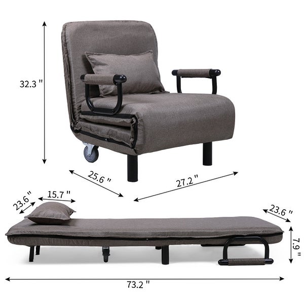 25.6in. Adjustable Folding Lounge Chair with Pillow， Dual-Purpose Sofa Bed