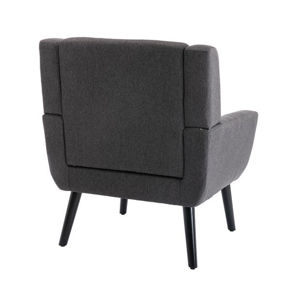 Modern Soft Linen Material Ergonomics Accent Chair With Tufted Back and Seat， Square Arms and Black Tapering Metal Legs