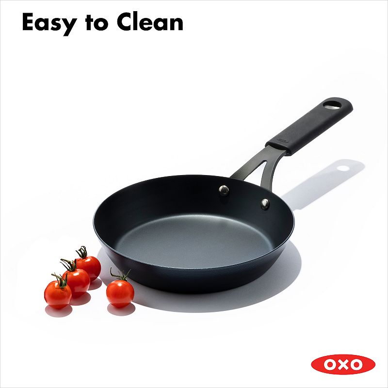 OXO Obsidian Pre-Seasoned Carbon Steel 8-in. Non-Stick Frypan Skillet with Removable Silicone Handle Holder