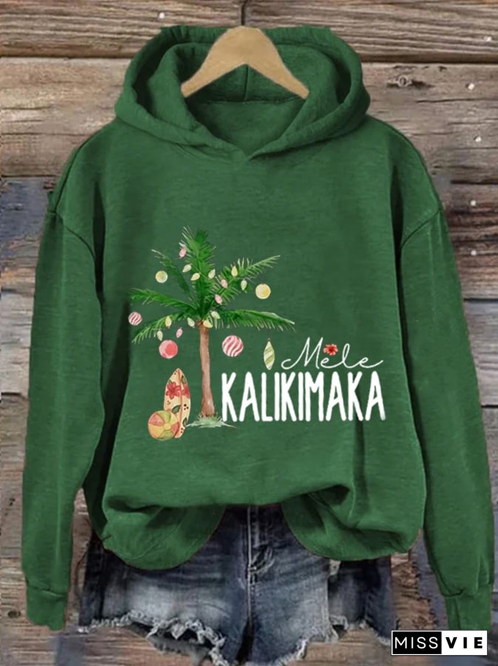 Women's Mele Kalikimaka Chrismas Print Casual Hoodie