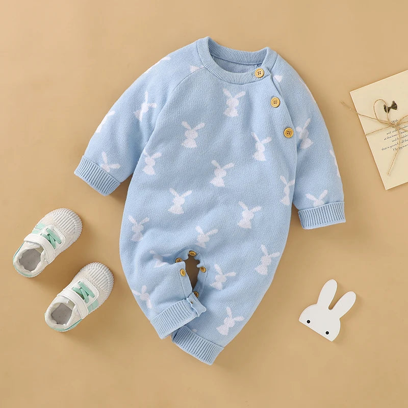 Baby Romper Cotton Knitted Newborn Boy Girl Jumpsuit Outfit  Long Sleeve Fall Toddler Infant Winter Clothing Cute Rabbit Onesies