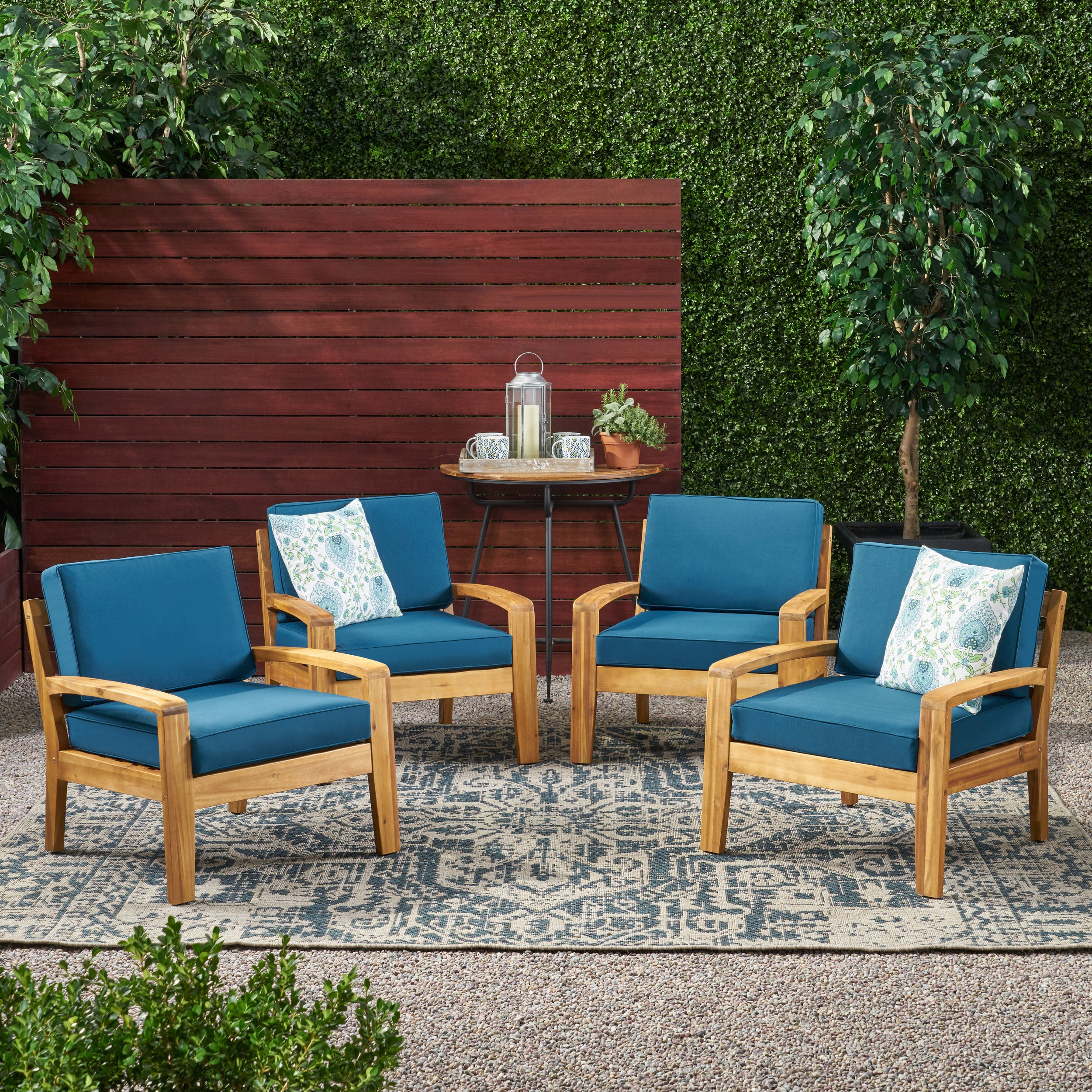 Parma Outdoor Acacia Wood Club Chairs with Cushions (Set of 4)