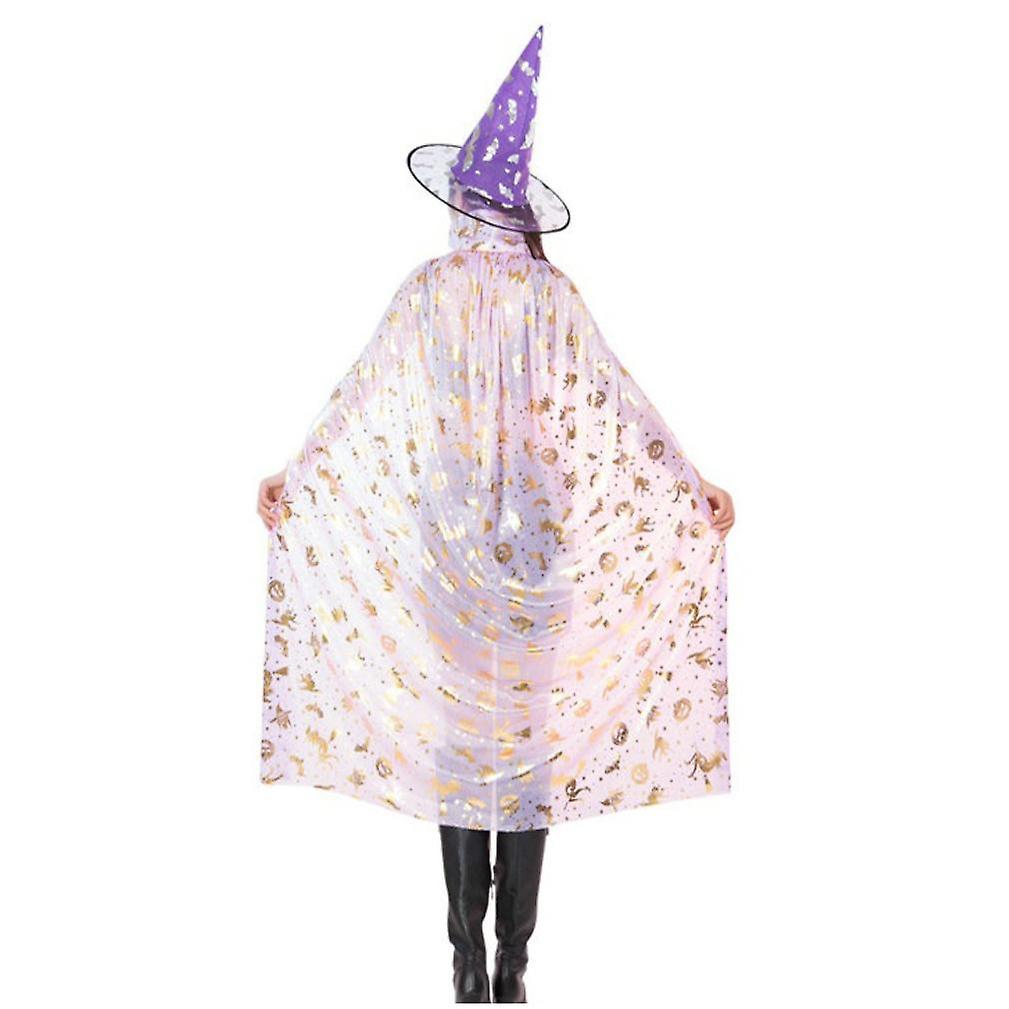 2 Pcs Halloween Cloak Set Cosplay Vampire Witch Poncho And Hat Show Costumes