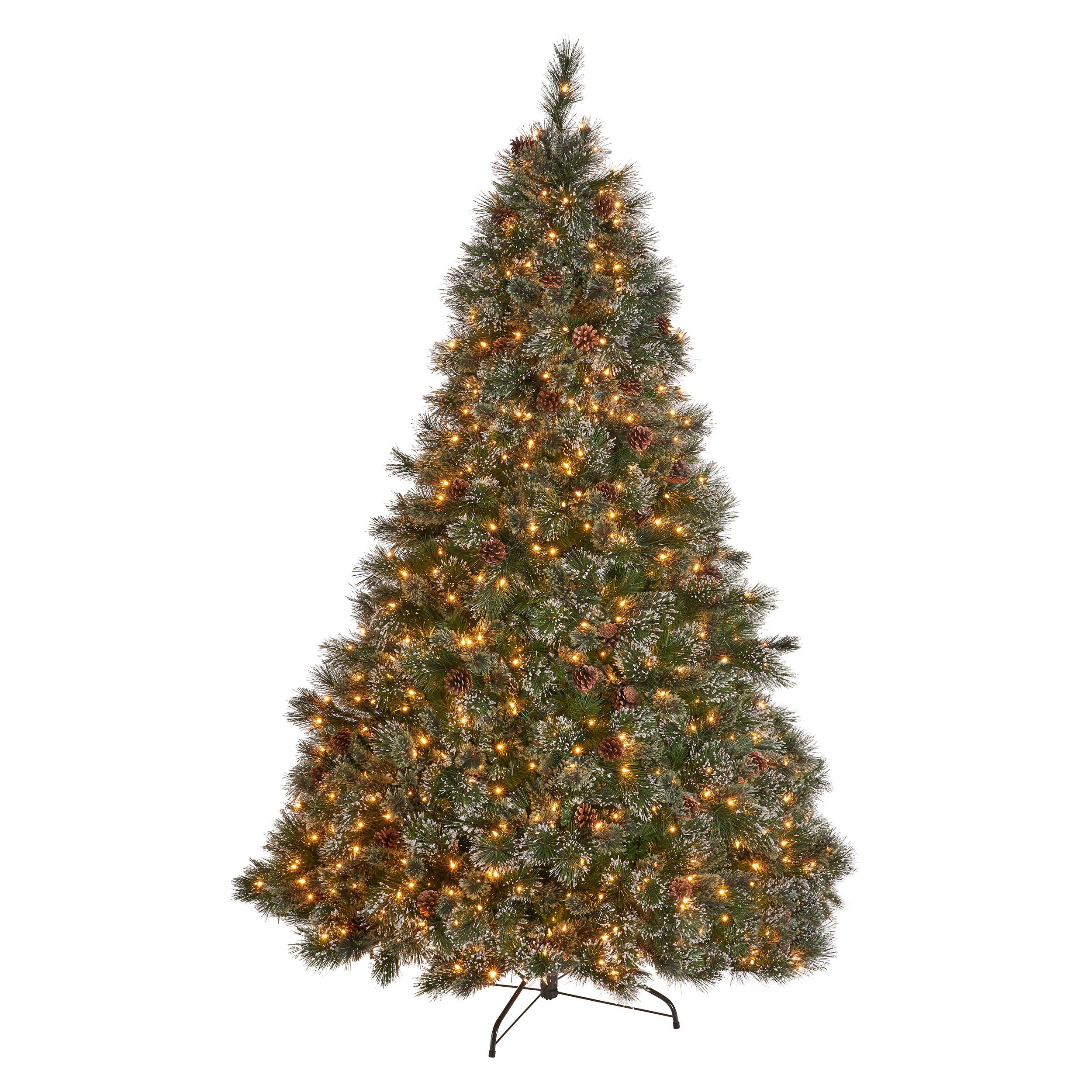 7.5-foot Cashmere Pine and Mixed Needles Hinged Artificial Christmas Tree with Snowy Branches and Pinecones