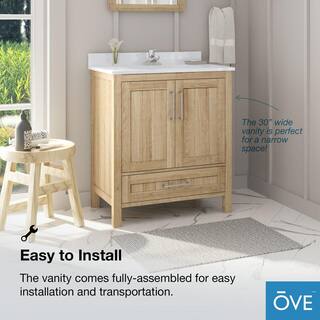 OVE Decors Kansas 30 in.W Bath Vanity in White Oak with Engineered Stone Vanity Top in White 15VVA-KANS30-12