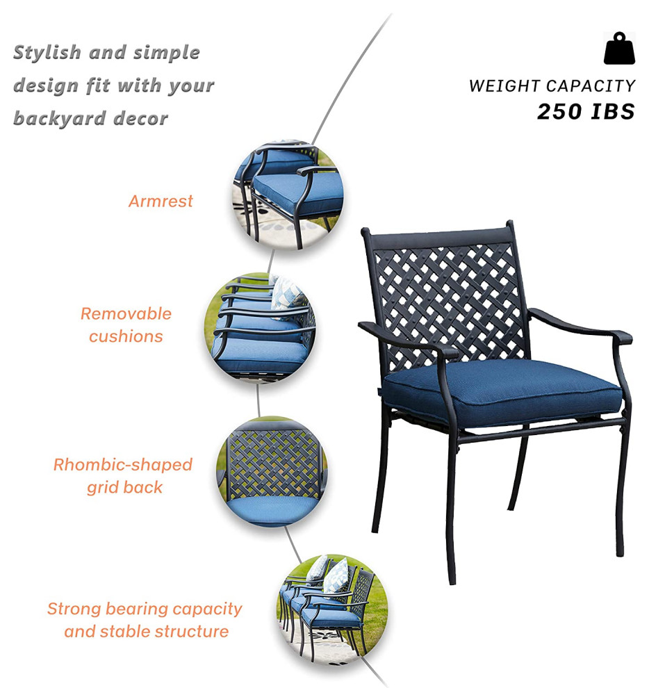 4 Pieces Outdoor Dining Chair  Cushioned Seat With Diamond Lattice Back   Transitional   Outdoor Dining Chairs   by Decor Love  Houzz