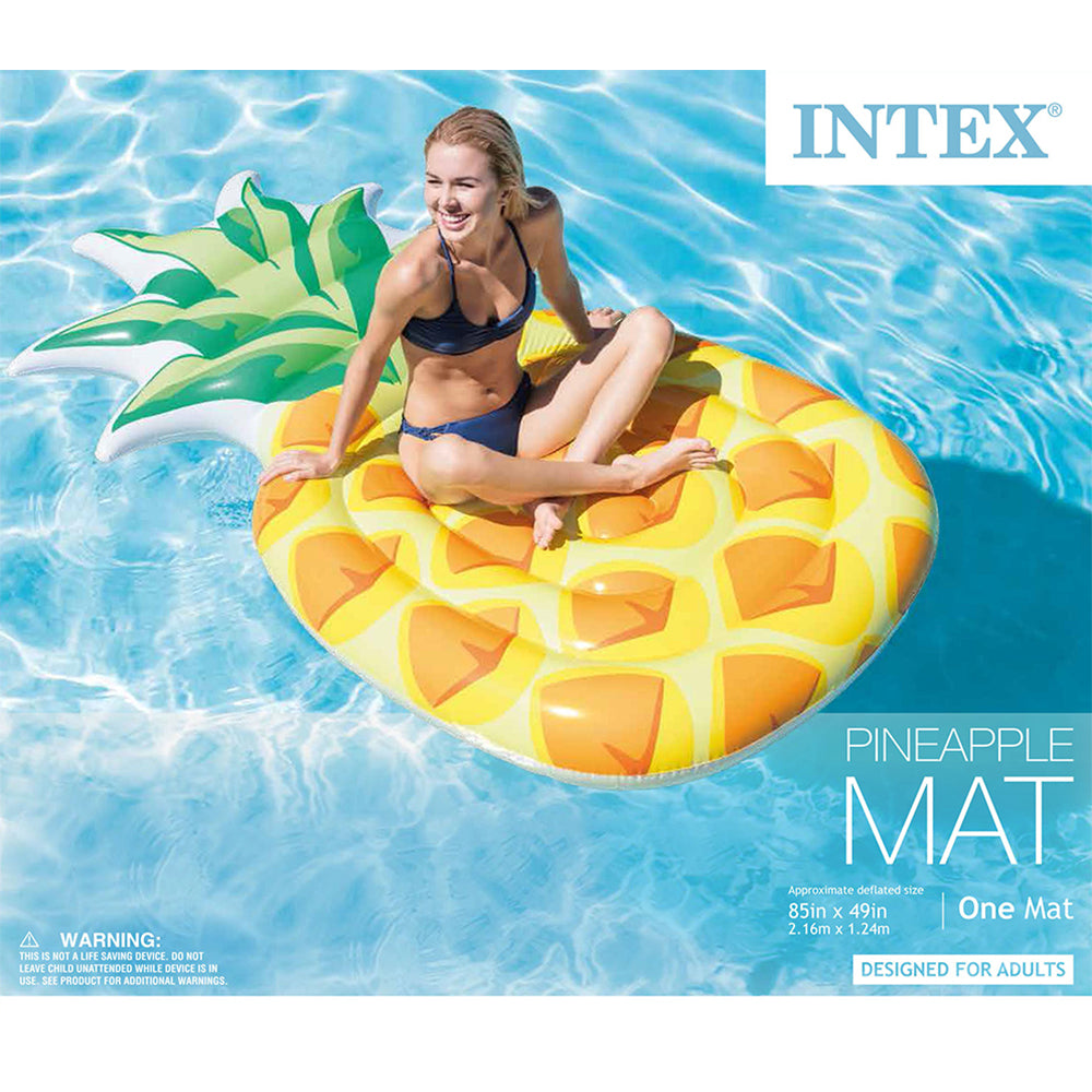 Intex 85 x 49 Inch Giant Inflatable One Person Pineapple Swimming Pool Float Mat