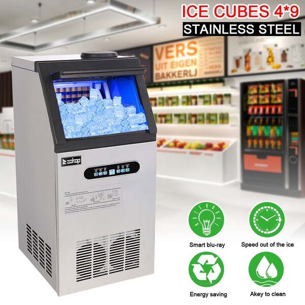 ZOKOP 50KG/68KG 120V / 60HZ Stainless Steel Freestanding Ice Maker Ice Machine(495W)