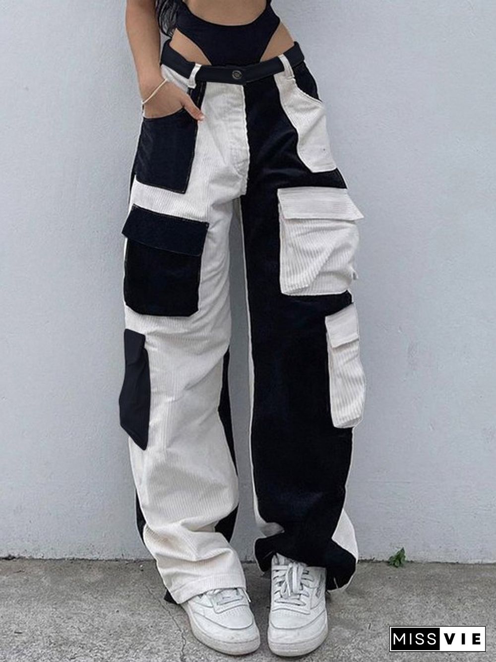 Patchwork Corduroy Cargo Pants