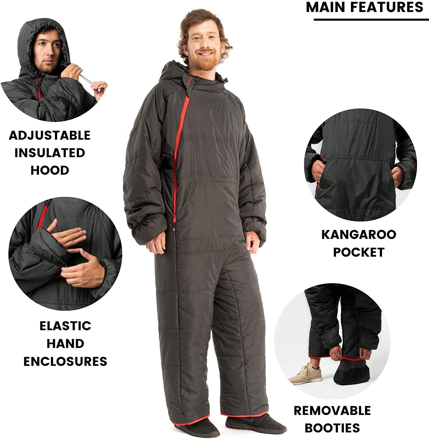 Selk'Bag Indoor Outdoor Black Wearable Sleeping Bag for Adults, Medium Size