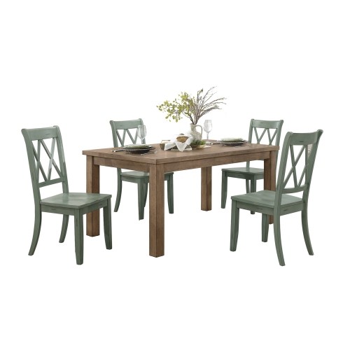 Casual Teal Finish Side Chairs Set of 2 Pine Venee...