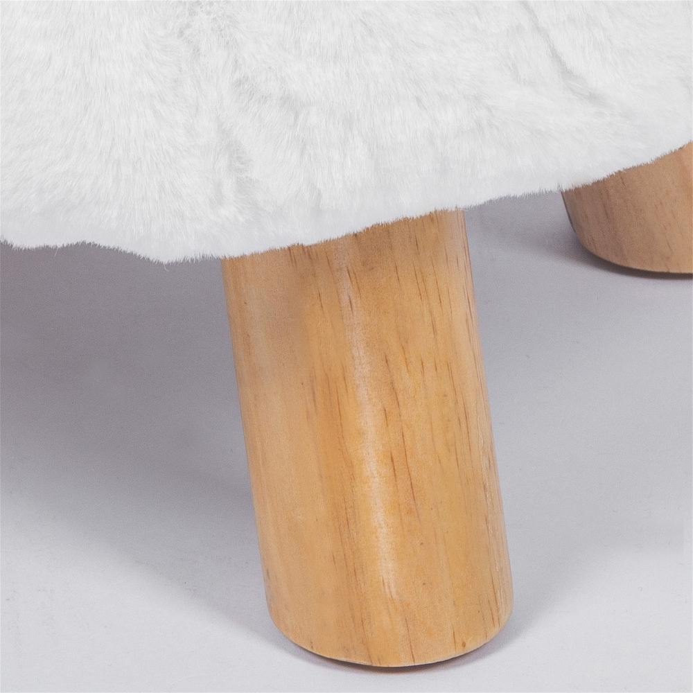 Adeco Round Ottoman Footrest Faux Fur Stool Upholstered Padded Pouf