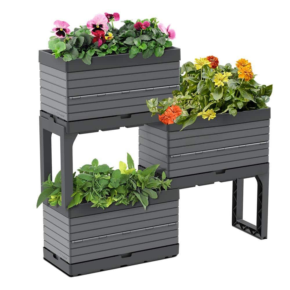 Southern Patio FlexSpace 22 in. x 11 in. x 13 in. Gray Resin Modular Raised Garden Bed HDR-076650