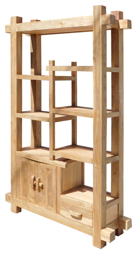 Rustic Raw Wood Open Shelf Bookcase Display Cabinet Hcs1551   Rustic   Bookcases   by Golden Lotus Antiques  Houzz