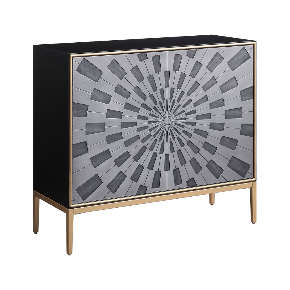 ACME Quilla Rectangular Console Table in Black  Gray and Brass