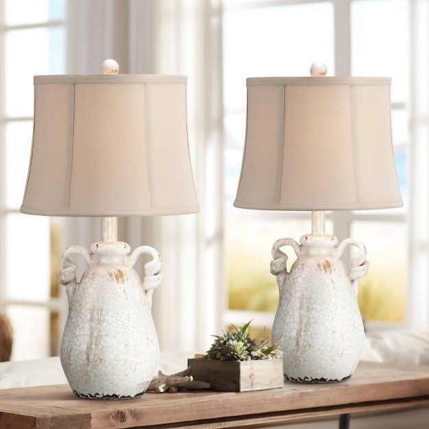 High Set Of 2 Crackled Ivory Glaze Ceramic Beige Bell Shade For Bedroom Living Room Bedside