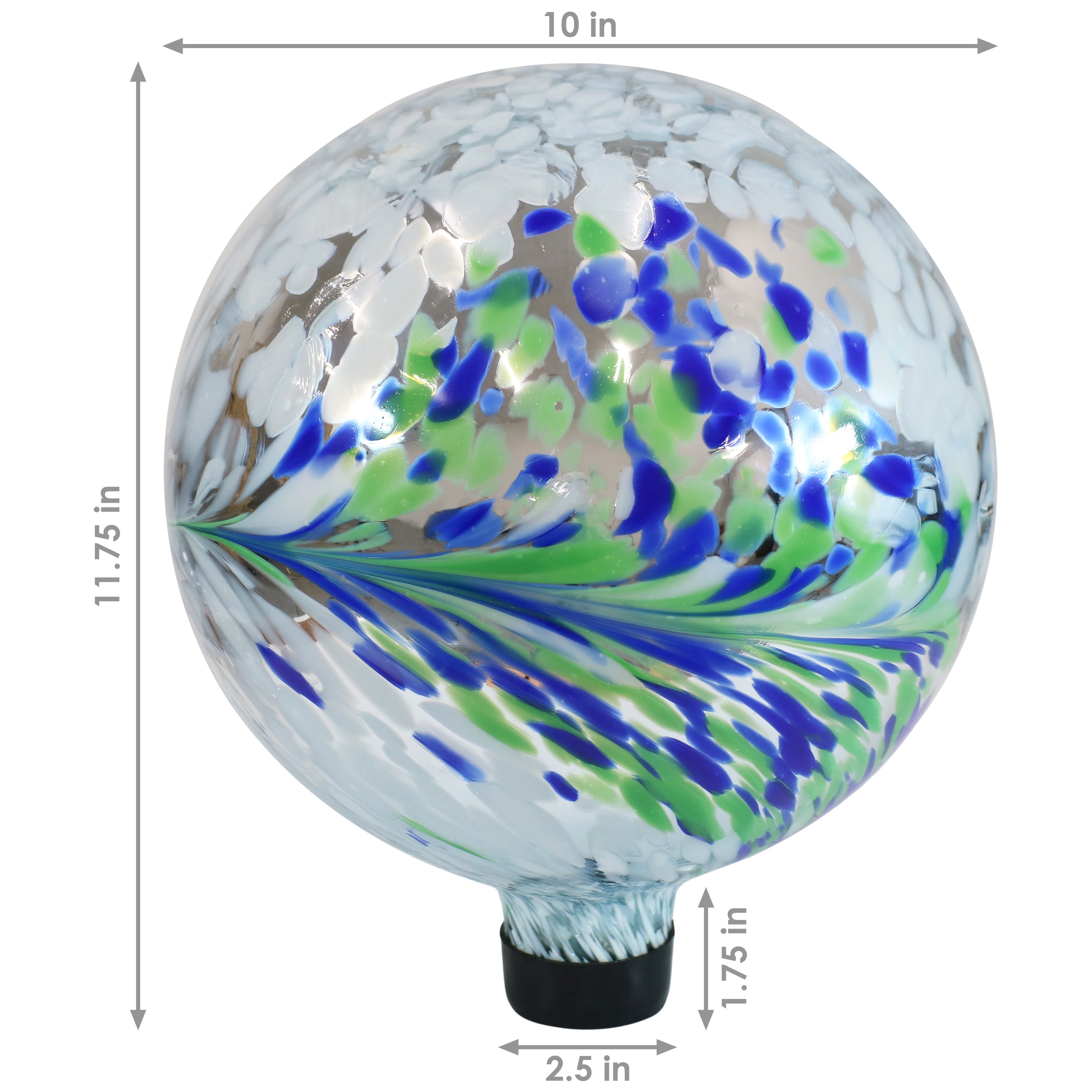 Sunnydaze Floral Spring Splash Gazing Globe - 10" Diameter - White, Blue, and Green