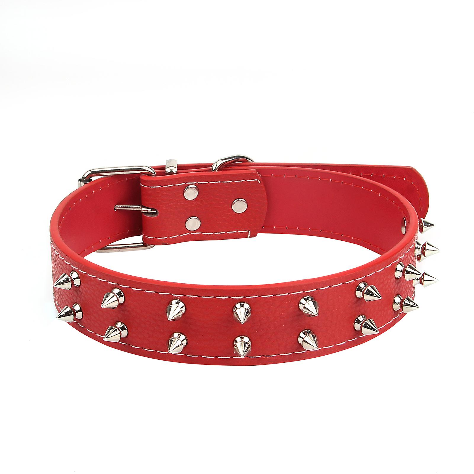 Dog Collar With Rivets Adjustable Buckle Pu Leather Chic Collars For Medium Large Dogs Red