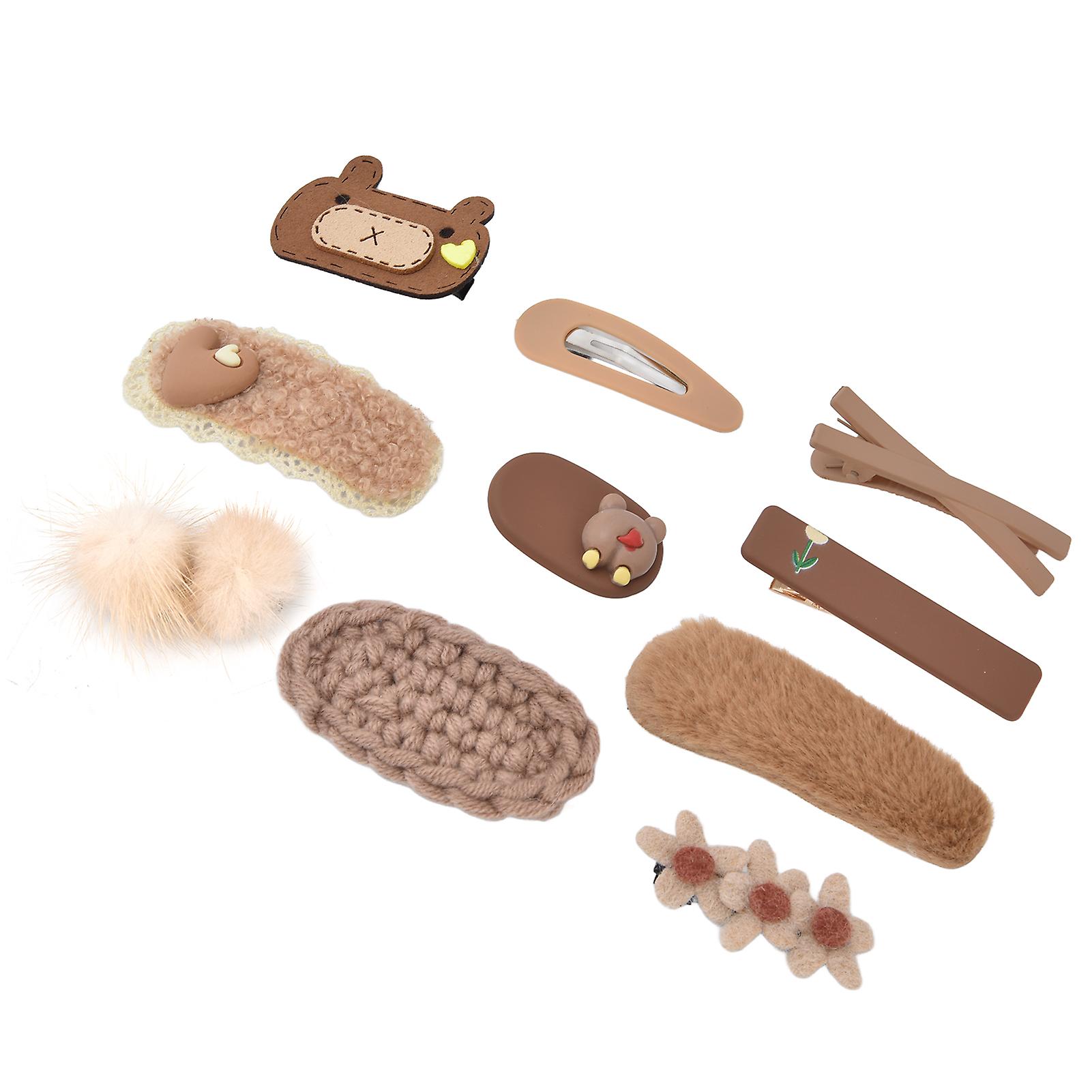 10pcs Hairpin Cute Cartoon Creamy Coffee Colored Bear Plush Autumn Winter Hairpins For Hair Ornament