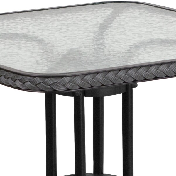 28'' Square Tempered Glass Metal Table with Rattan Edging