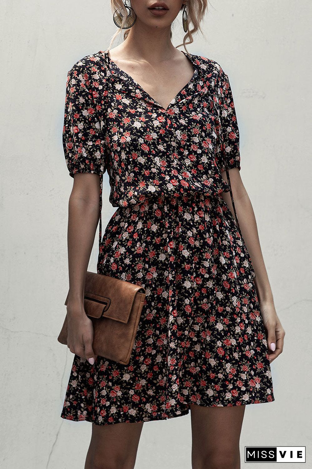 Fashion Casual Print Split Joint V Neck A Line Dresses