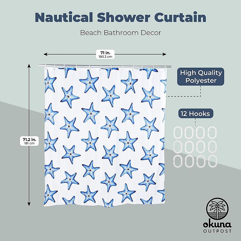 Okuna Outpost Nautical Shower Curtain with 12 Hooks， Beach Bathroom Decor (71.25 x 71 in)