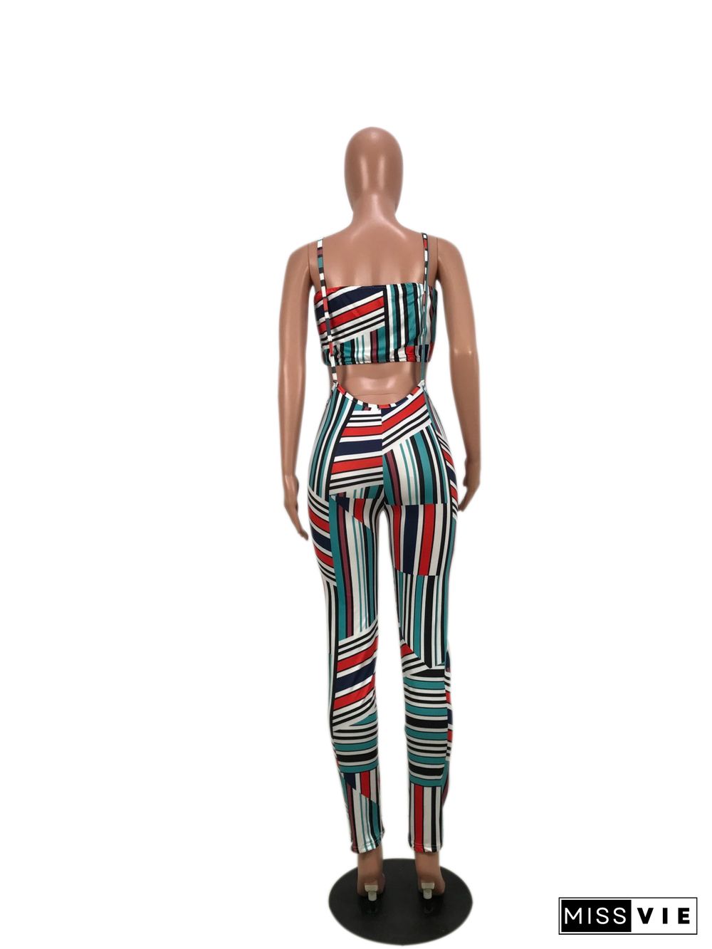 Sexy Strapless Striped Pants Sets 2 Pieces