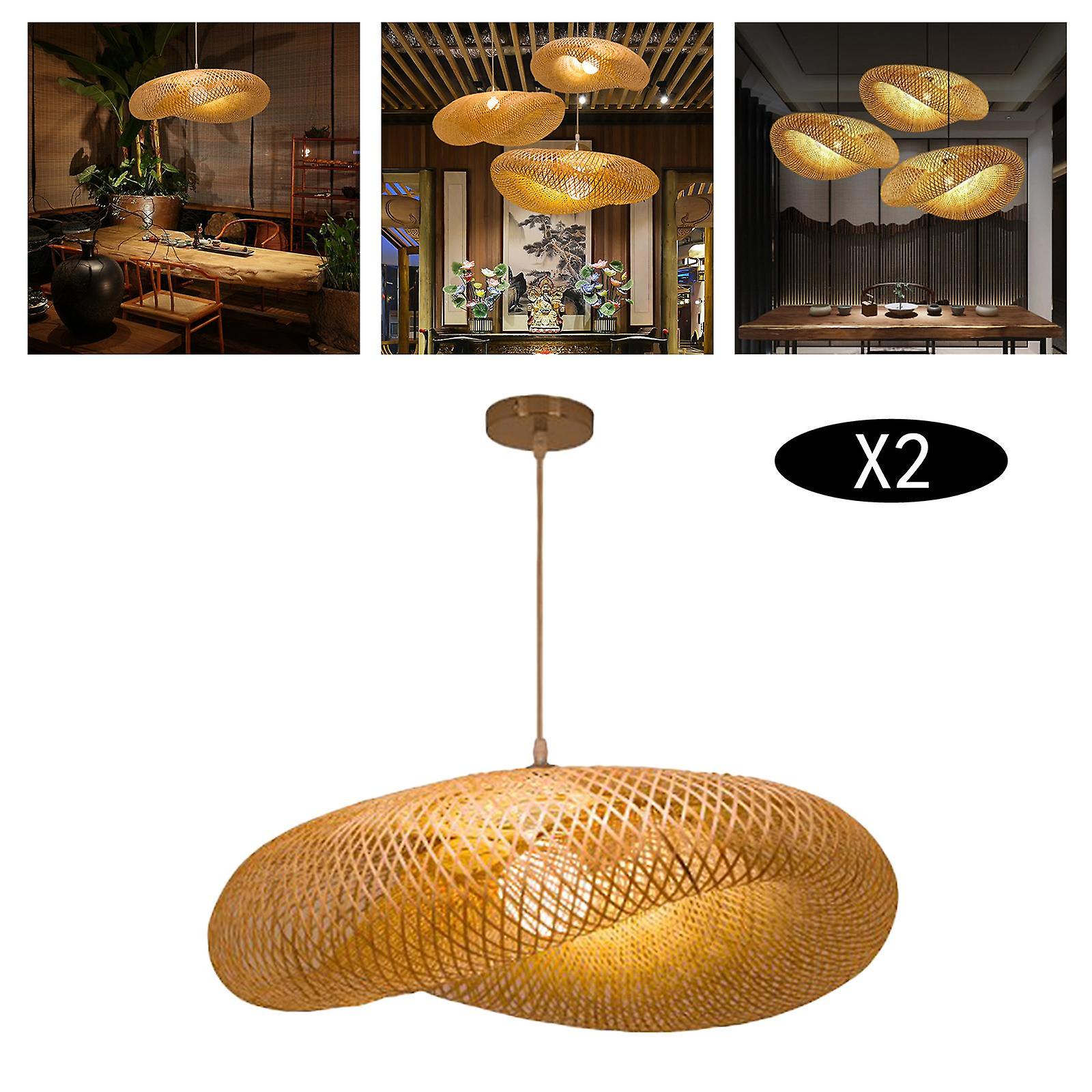 2x Bamboo Weaving Chandelier Lamp Ceiling Lamp Wicker Lighting Zen