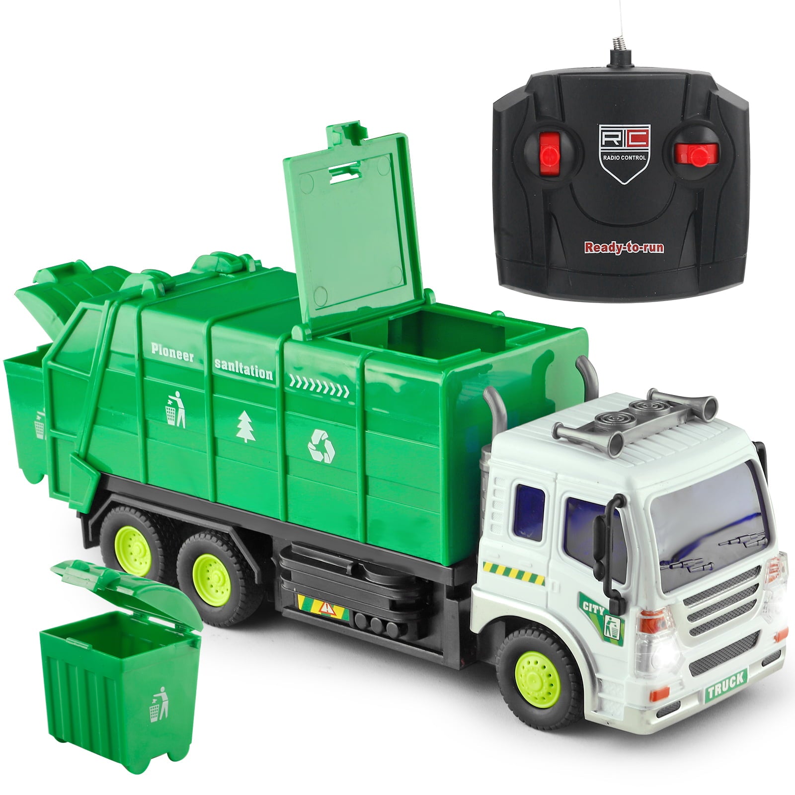 Remote Control Garbage Truck Toys for Boys 3-6 Year RC Car Waste Management Garbage Truck Toy with Lights Great Gift for Kids