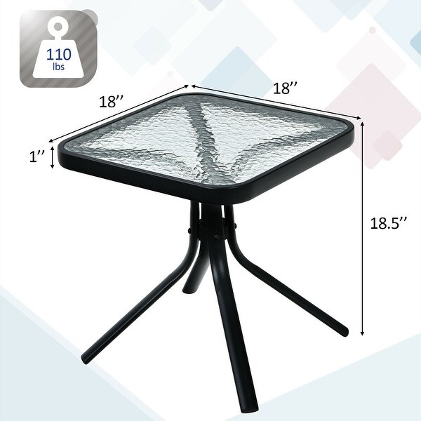 18 Inch Patio Coffee Side Table with Tempered Glass