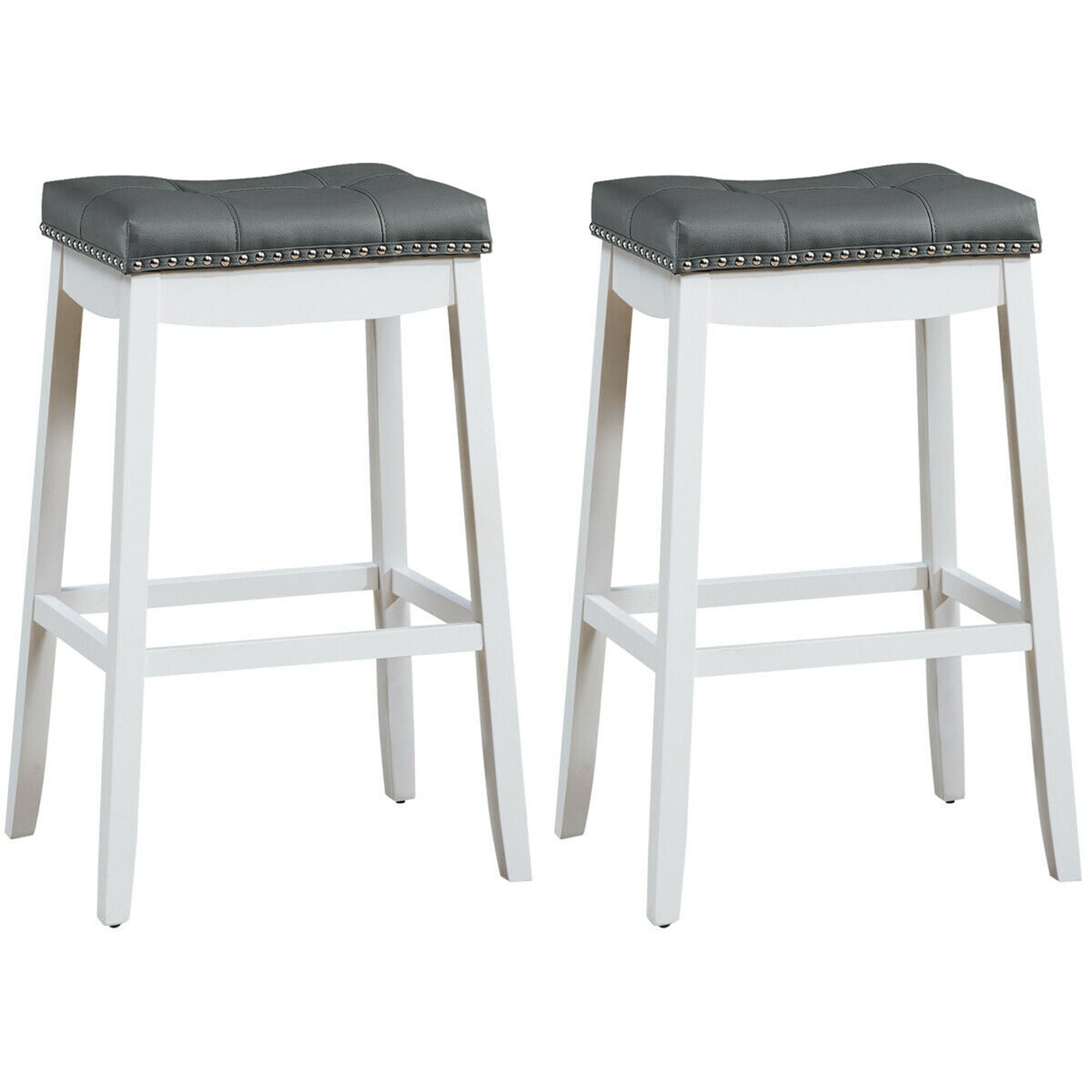 Gymax Set of 2 Nailhead Saddle Bar Stools 29'' Pub Chairs with Rubber - See Details